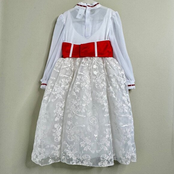 DISNEYLAND Mary Poppins Dress Up Girls 5-6 Costume White Red Lace Fair Cosplay - Picture 2 of 12